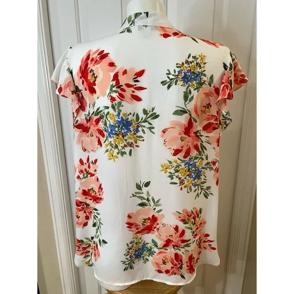 Counterparts Sheer Floral Blouse w/ Flutter Sleeves Womens Size Large Feminine - Picture 4 of 5